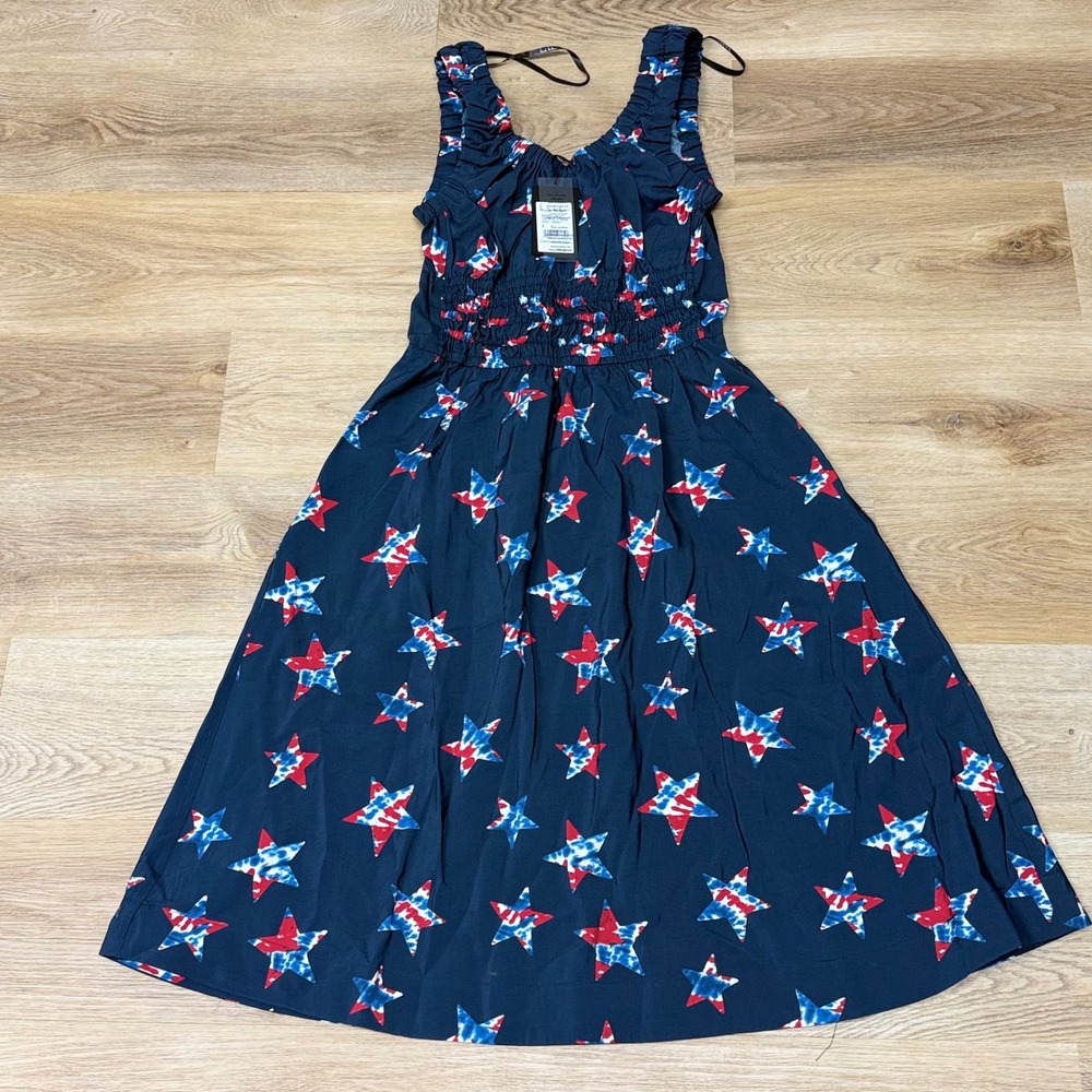 Nicole Miller Tie Dye Stars Midi Tank Dress Womens Size S Navy Summer Americana
